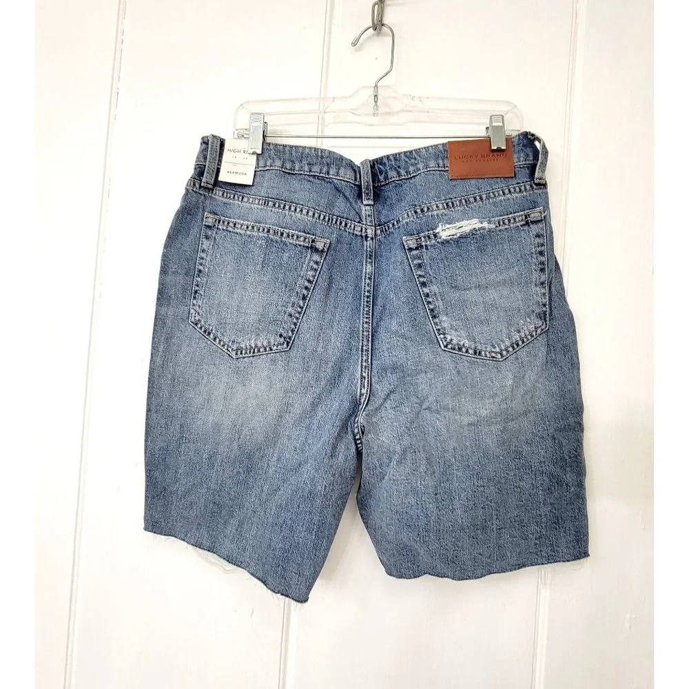 Lucky Brand High Rise Destroyed Denim Bermuda Shorts NWT - Picture 2 of 8